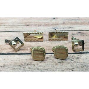 Lot of 3 Pair Gold Tone Cufflinks Oval Textured Rectangle Faux Pearl